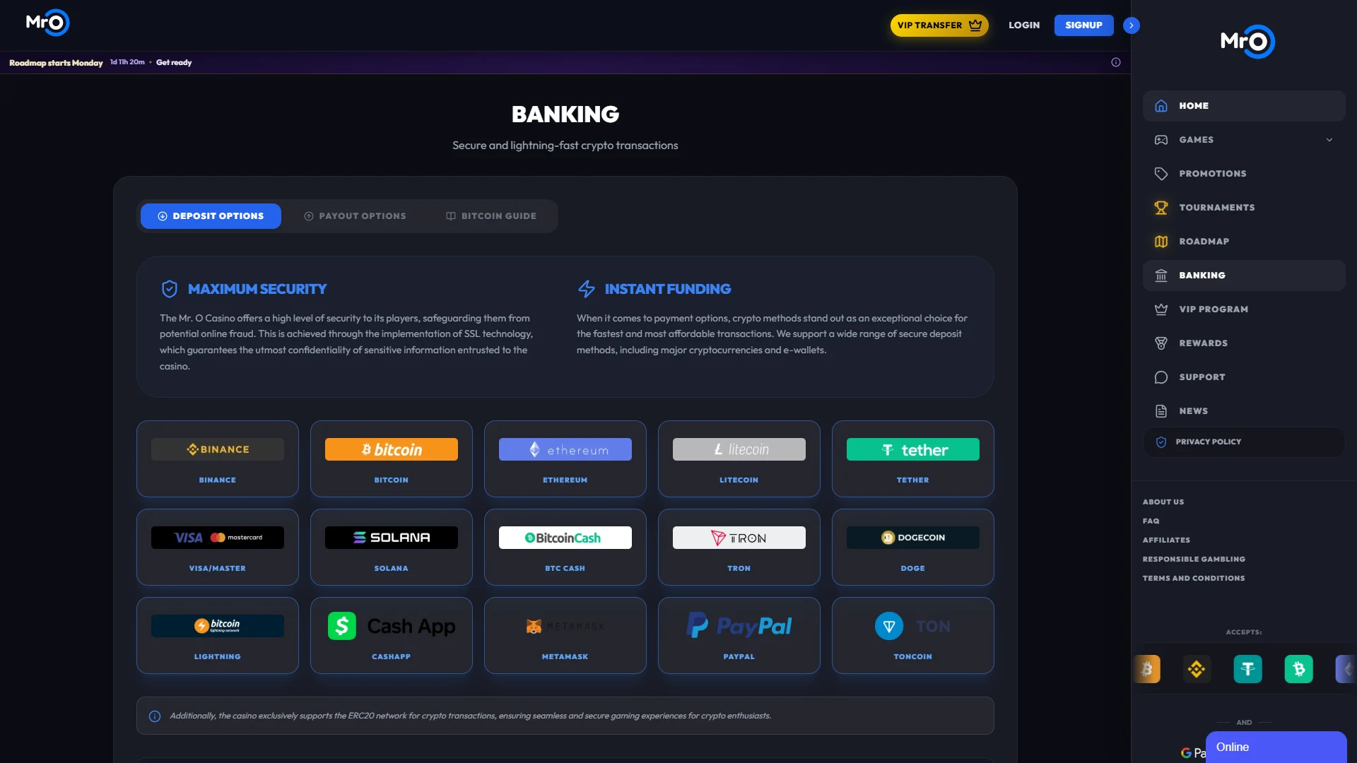 Mr.O payment methods